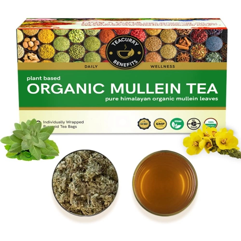 TEACURRY Organic Mullein Tea, 30 Tea Bag\'s (1 Month Pack) - Helps in Lung Detox and skin problems | Organic Mullein Leaf Tea, All Natural