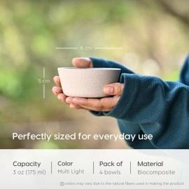 eha Set of 4 Earth-Friendly Curry Bowls for kitchen | 175 ml | Ice Cream Bowl Made with Bamboo Fibers & Rice Husk | Microwave Safe Bowl | For Hot & Cold serving Bowl Set | Multicolour