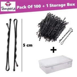 Temperia Bobby Hair Pins for Women & Girls (Pack of 100) (Small Pins - 5 cm) | Stylish Bob Hairpins for Hairstyling | Hair Styling Accessories Clips (Black)