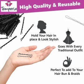 Temperia Bobby Hair Pins for Women & Girls (Pack of 100) (Small Pins - 5 cm) | Stylish Bob Hairpins for Hairstyling | Hair Styling Accessories Clips (Black)