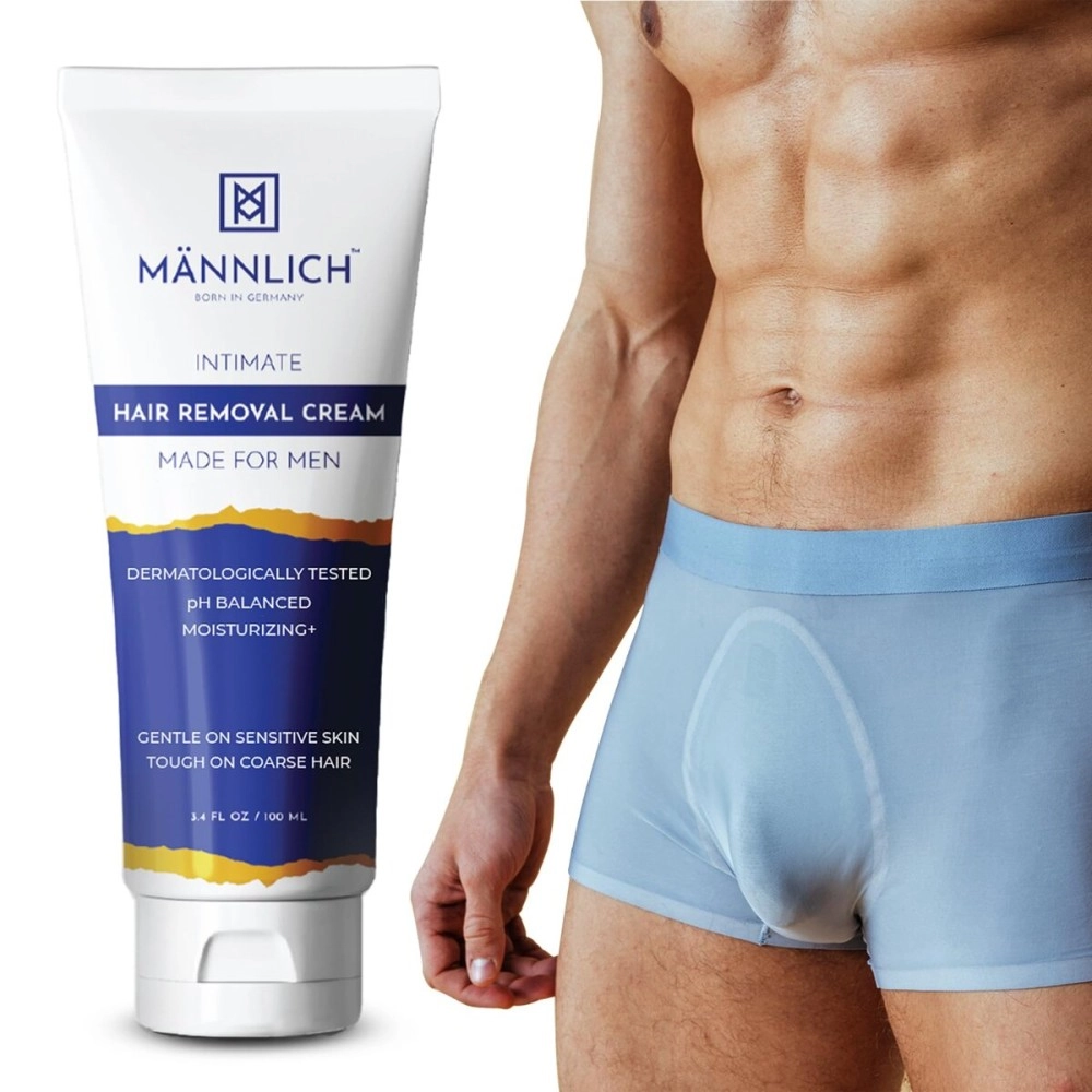 Mannlich Intimate/Private Hair Removal Cream for Men (100 ml) | Painless, Faster, Soothing for Unwanted Coarse Pubic Hair, Suitable For All Skin Types (Pack of 1)