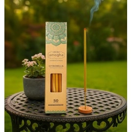Amogha Citronella Garden Incense Sticks with Terracotta Holder,50 Sticks -for Out Door only | 16 Inch Agarbatti Sticks with 2 Hours Burning time | Purifying & Stimulating | Zero Carbon