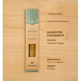 Amogha Citronella Garden Incense Sticks with Terracotta Holder,50 Sticks -for Out Door only | 16 Inch Agarbatti Sticks with 2 Hours Burning time | Purifying & Stimulating | Zero Carbon