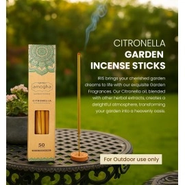 Amogha Citronella Garden Incense Sticks with Terracotta Holder,50 Sticks -for Out Door only | 16 Inch Agarbatti Sticks with 2 Hours Burning time | Purifying & Stimulating | Zero Carbon
