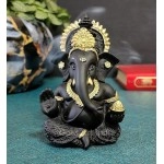 Gold Art India Terracotta Black Ganesha for Car Dashboard Idol Home Decor Gifting Diwali Birthday Festivals 3.5 x 2 Inches