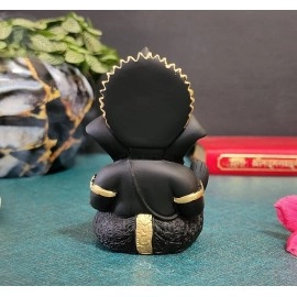 Gold Art India Terracotta Black Ganesha for Car Dashboard Idol Home Decor Gifting Diwali Birthday Festivals 3.5 x 2 Inches
