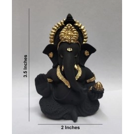 Gold Art India Terracotta Black Ganesha for Car Dashboard Idol Home Decor Gifting Diwali Birthday Festivals 3.5 x 2 Inches