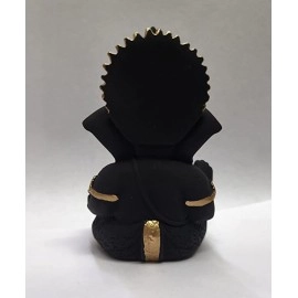 Gold Art India Terracotta Black Ganesha for Car Dashboard Idol Home Decor Gifting Diwali Birthday Festivals 3.5 x 2 Inches