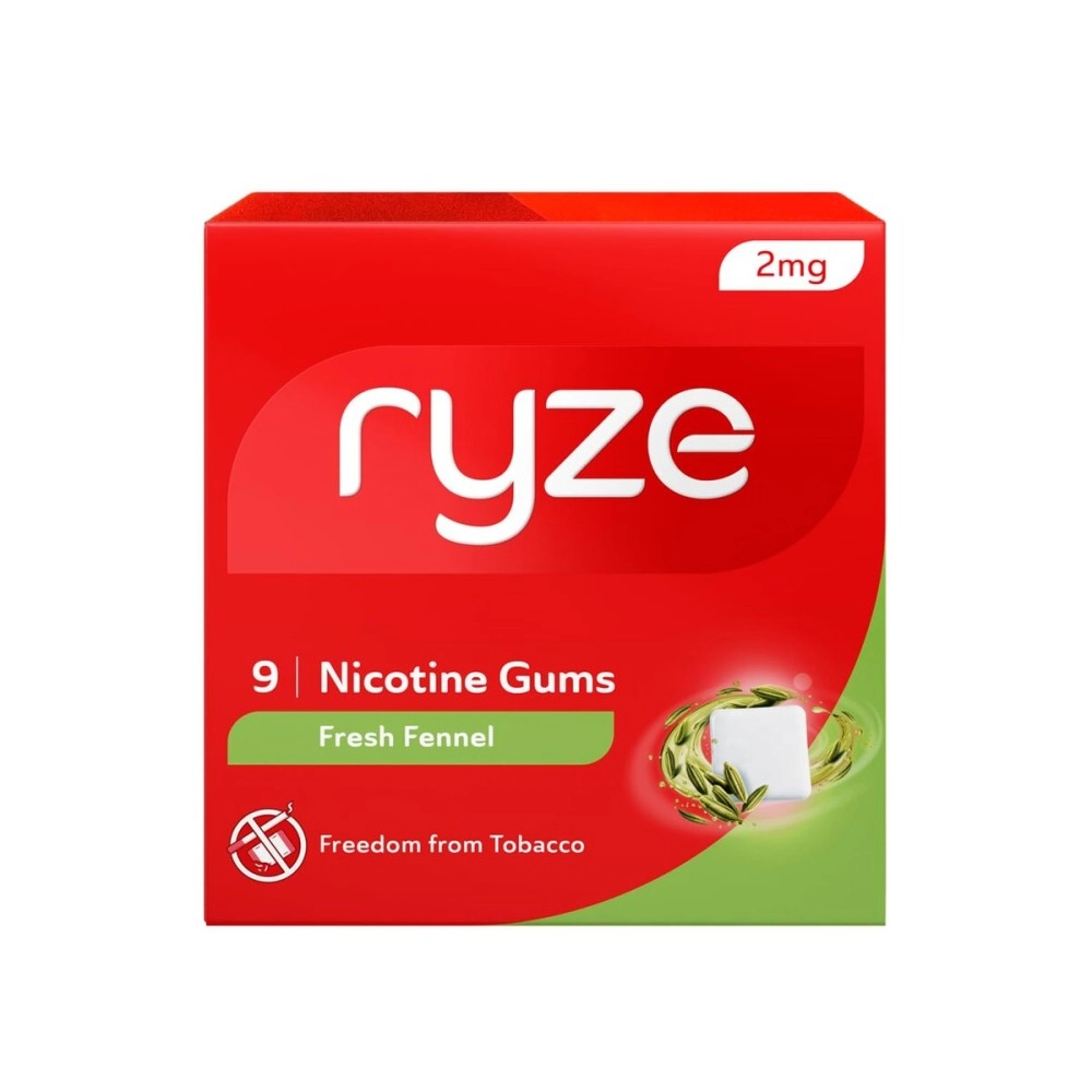 RYZE Nicotine Gum 2mg | Pack of 20 (180 gums) | Fresh Fennel | Freedom from Smoking & Tobacco | Easy on Throat | WHO & FDA Approved | Sugar Free | Teeth Whitening