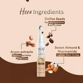 Lacto Calamine Under Eye Cream For Dark Circles for Women & Men | Fine Lines & Puffy Eyes With Cooling Massage Roller | 15g | With Coffee Oil, Multi-Peptides, Niacinamide, & Vitamin E