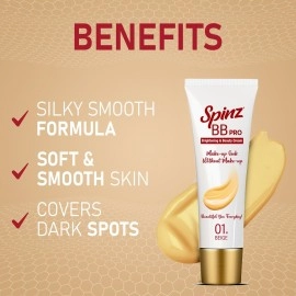 Spinz BB Pro Brightening & Beauty Face Cream with SPF 20 PA++ (Beige 01) | All-in-One Daily Cream with Silky Smooth Formula | Instant Brightness, Covers Dark Spots (29g)