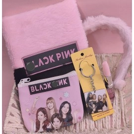 Tera13 Stationary Combo Set Black & Pink Diary for Girls Gel Pen for Kids Cartoon Pouch Keychain Hair Band for Girls Kids Birthday Party