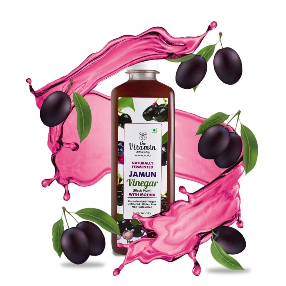 The Vitamin Company Organic Jamun Vinegar with Mother 500 ml - Raw & Unfiltered and Unpasteurized | Manages Weight, Blood Sugar & Prevent Urinary Infection Health | Made with Organic Jamun Fruits |