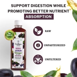 The Vitamin Company Organic Jamun Vinegar with Mother 500 ml - Raw & Unfiltered and Unpasteurized | Manages Weight, Blood Sugar & Prevent Urinary Infection Health | Made with Organic Jamun Fruits |