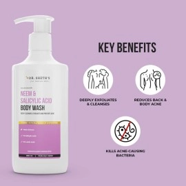 Dr. Sheth\'s Neem & Salicylic Acid Body Wash for Body Acne | Anti-bacterial AHA BHA Body Wash | 2% Lactic Acid, 1% Salicylic Acid & Neem Extract | Suits All Skin Types | Men & Women | 250 mL