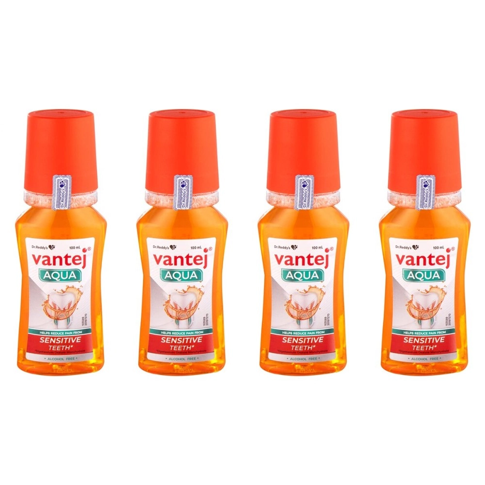 Dr Reddy\'s Vantej Aqua | Advanced Protection Mouthwash for Sensitive teeth | Rapid sensitivity pain relief in 3 days | Zero Alcohol | with Fresh Mint Flavour | 100 ml x Pack of 4