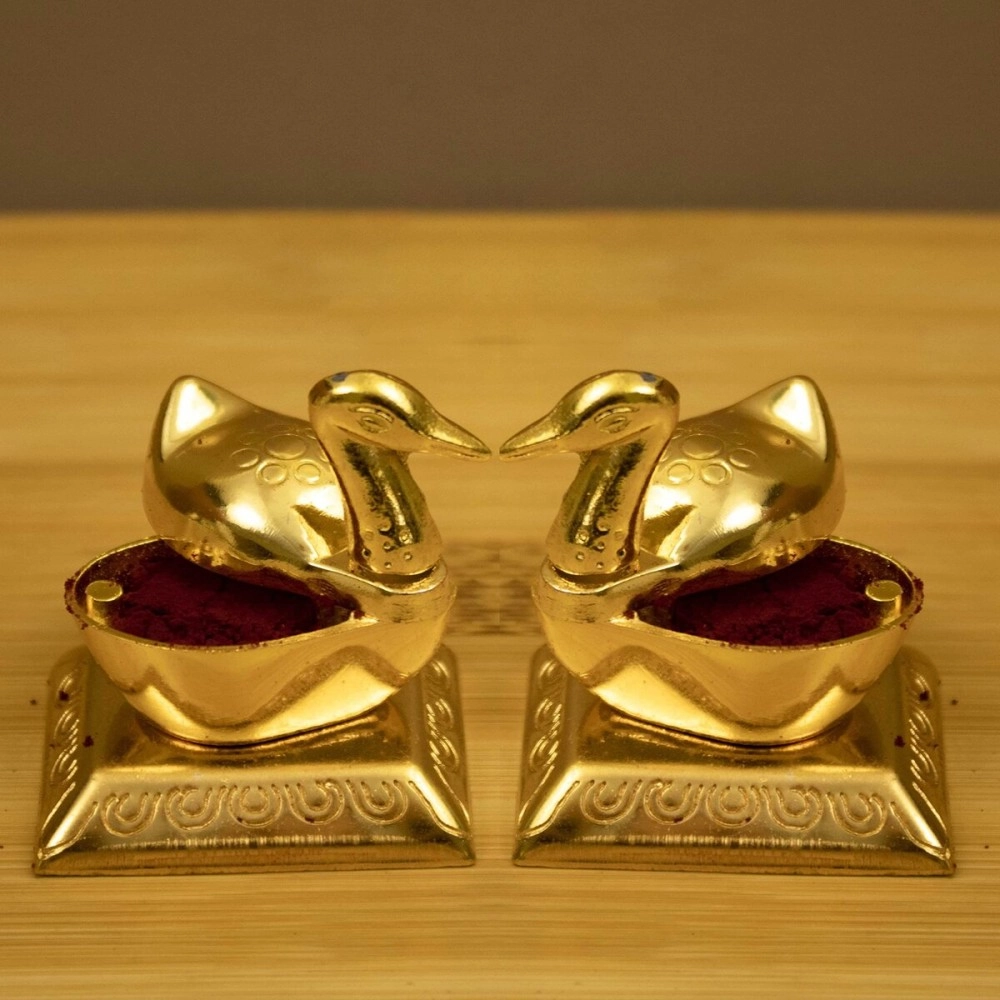 Spillbox Brass Box Pooja | Puja | Roli | Chawal | Chandan | Haldi | Kumkum Puja Box | Sindoor | Turmeric | Dabbi | Dibbi | Dhani | Dani Lid Holder - Duck Swan kumkum- pack of 2