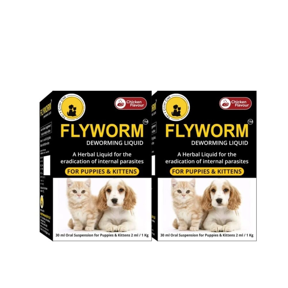 Tail & Collar Club Chicken Flavour Natural Deworming Syrup for Dogs Puppy Cats & Kittens with Probiotic Dewormer Formula for Killing and Expelling Parasites Flyworm Syrup - Pack of 2 (30ml Each)