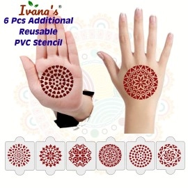 Ivana\'s Pack of 8 Pcs (2 Pcs Heena Stencil Tatto + 6 Pcs Laser Cut PVC Reusable Heena Stencils), Heena Mehandi Sticker,Mehandi Stickers for Full Hand for Women, Girls and Kids, Easy to Apply,IVNH-1045