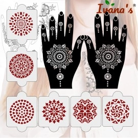 Ivana\'s Pack of 8 Pcs (2 Pcs Heena Stencil Tatto + 6 Pcs Laser Cut PVC Reusable Heena Stencils), Heena Mehandi Sticker,Mehandi Stickers for Full Hand for Women, Girls and Kids, Easy to Apply,IVNH-1045