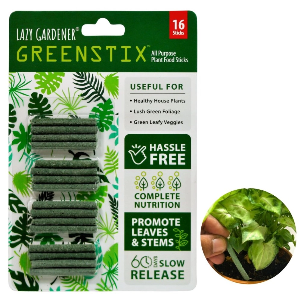 Lazy Gardener GreenStix Plant Food | Natural Magic Stick for Indoor & Outdoor Plants | Organic Fertilizer Sticks for Pot Plants | Slow-Release Fertilizer for Home Garden & Indoor Plants (Pack of 16)