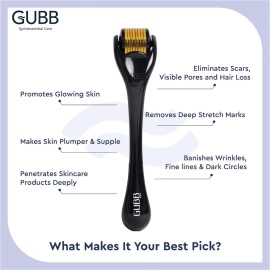 GUBB Derma Roller 0.5mm for Face - Microneedling Tool for Acne Scars,Wrinkles,Beard Growth Stimulator,Skin Rejuvenation,Stretch Marks,Glowing Skin and Hair Regrowth - Golden