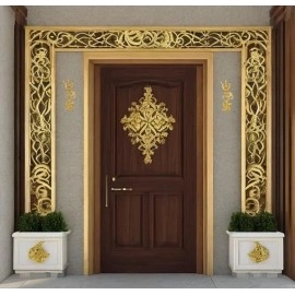 The Spiritual Living Swastik for Door Entrance II Brass Swastik Om Trishul Trishakti Yantra II Main Door Entrance II Vastu Remedies II Golden II 5 Inches Approx II Pack of 1