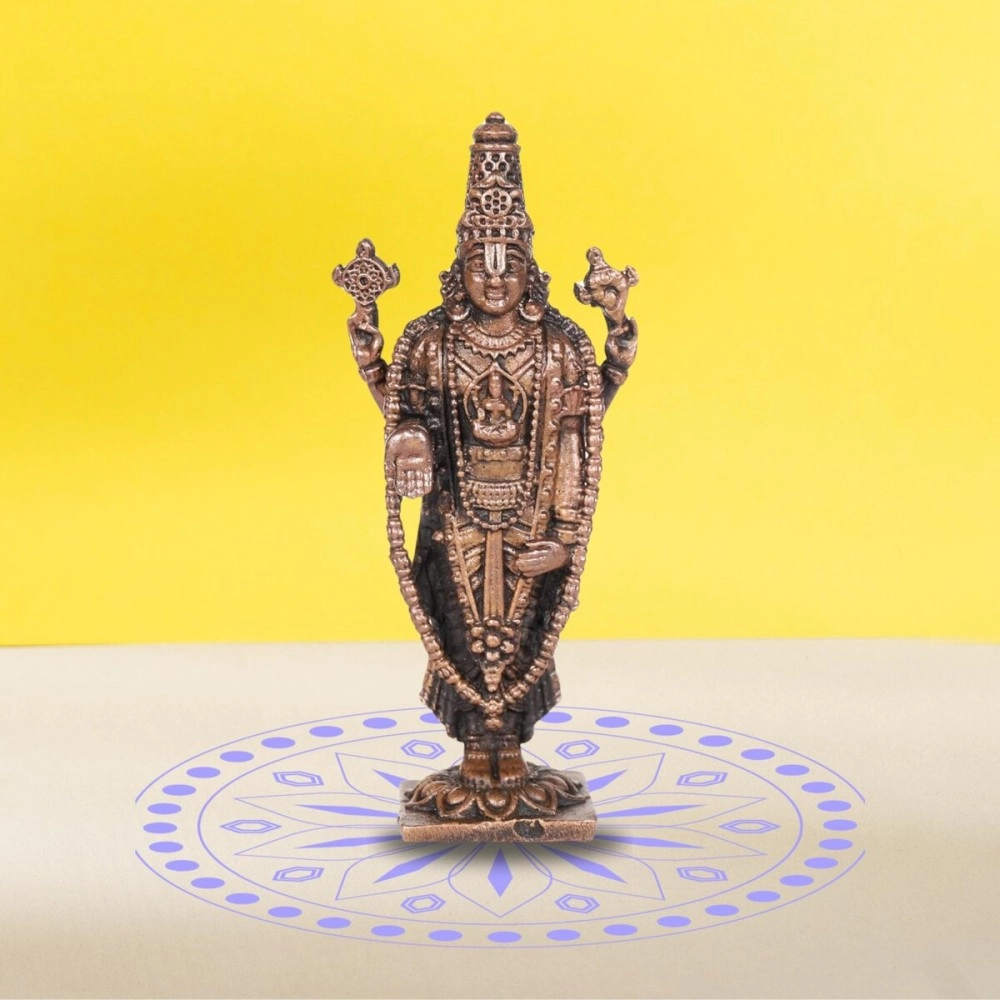 Copper Idols India - By Bhimonee Decor, 2.25 inches, Handmade Copper Balaji Idol Spl, 30 Grams, Patina Antique Finish, Pack of 1 Piece