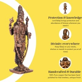 Copper Idols India - By Bhimonee Decor, 2.25 inches, Handmade Copper Balaji Idol Spl, 30 Grams, Patina Antique Finish, Pack of 1 Piece