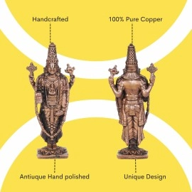Copper Idols India - By Bhimonee Decor, 2.25 inches, Handmade Copper Balaji Idol Spl, 30 Grams, Patina Antique Finish, Pack of 1 Piece