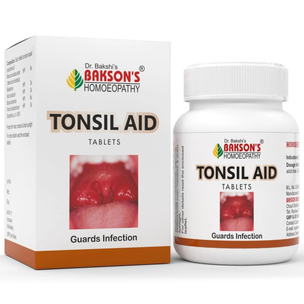 Dr. Bakshi\'s BAKSON\'S HOMOEOPATHY Tonsil Aid | Helps Relieve Tonsil Pain & Inflammation, 75 Tablets