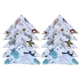 Trance Home Linen Super Soft 100% Cotton Thin Malmal Face Towels | Reusable Hygiene Wash Cloth | Napkin For New Babies | Soft Hankies For Children (Small 40 X 40 Cm, Baby Pug - Pack Of 10 Pcs), 200 Tc