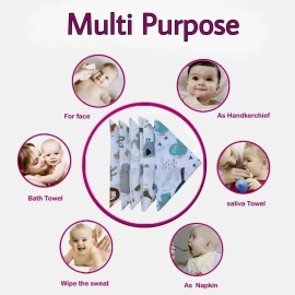 Trance Home Linen Super Soft 100% Cotton Thin Malmal Face Towels | Reusable Hygiene Wash Cloth | Napkin For New Babies | Soft Hankies For Children (Small 40 X 40 Cm, Baby Pug - Pack Of 10 Pcs), 200 Tc