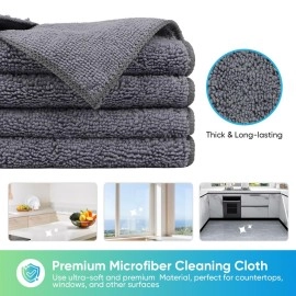 HOMEXCEL Grey Microfiber Cleaning Cloth, 12 Pack Premium Microfiber Towels for Cars, Lint Free, Scratch-Free, Highly Absorbent, Reusable Cleaning Rags for Car, Household, Kitchen, Window, 11.5X11.5