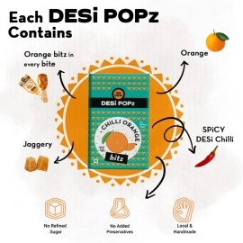 GO DESi Popz with Bitz - Chilli Orange Pop | Orange & Chilli Candy | Lollipop | Fruit Toffee | Indian Snacks | 50 Pieces | 400g Candy Packet