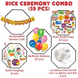 Zyozique Annaprasanam Swirls Hanging with Annaprasanam Paper Bunting Hindi Font Shubh Annaprashan and Balloon,Photo Booth Props,Rice Ceremony Decorations Items (Pack of 59)