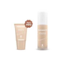 Mamaearth Glow Serum Foundation Mini Tube With Vitamin C & Turmeric for 12-Hour Long Stay - 18 Ml (Nude Glow), Full Coverage, Matte Finish