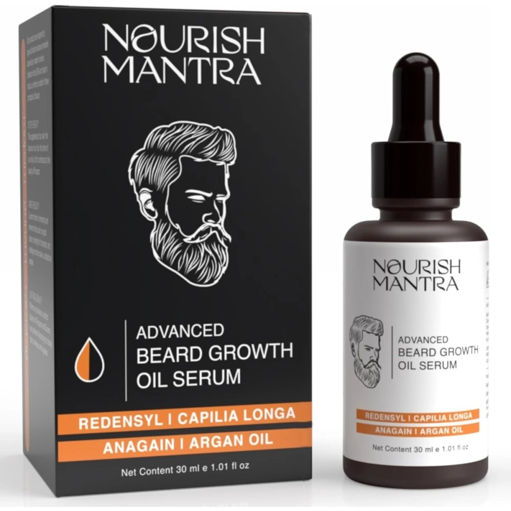 NOURISH MANTRA - Advanced Beard Growth Oil Serum | Made with Redensyl, Capilia Longa, Vitamin E and Jojoba Oil for Fuller | Beard Oil Serum For Men | 30 ml 1.01 Fl Oz (Pack of 1) Black