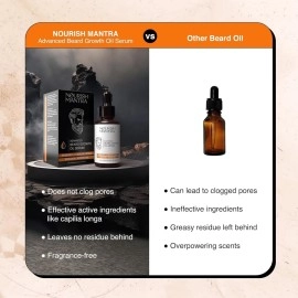 NOURISH MANTRA - Advanced Beard Growth Oil Serum | Made with Redensyl, Capilia Longa, Vitamin E and Jojoba Oil for Fuller | Beard Oil Serum For Men | 30 ml 1.01 Fl Oz (Pack of 1) Black