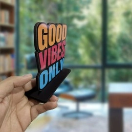 Artvibes Wooden Idols and Figurine Good Vibes Only Positive Quote Table Decor for Office Desk | Home Decor Item | Living Room | Bedroom | Modern Art Wood Showpiece Decorative Gift (SP_1101)