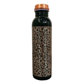 KC Pure Copper Designer Water Bottle with Advanced Leak Proof Protection and Joint Less, Ayurveda and Yoga Health Benefits. (1000ml, Pack of 1Unit) With Antique Look