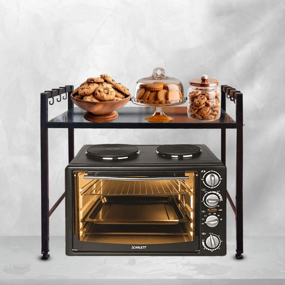 A to Z Hub Wall Mount Microwave Oven Rack - Metal Holder Storage Stand - Cooker Utensils Dish Shelf Organizer with Hooks for Home & Kitchen Appliances