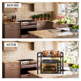 A to Z Hub Wall Mount Microwave Oven Rack - Metal Holder Storage Stand - Cooker Utensils Dish Shelf Organizer with Hooks for Home & Kitchen Appliances