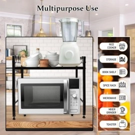 A to Z Hub Wall Mount Microwave Oven Rack - Metal Holder Storage Stand - Cooker Utensils Dish Shelf Organizer with Hooks for Home & Kitchen Appliances