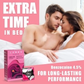 Lubex 6 in 1 Condoms - Long Lasting, Extra Dotted with Condom Disposable Bags - Extra Ribbed for Girls & Extra Time for Men - Strawberry Flavour - Combo Pack of 12 Condoms