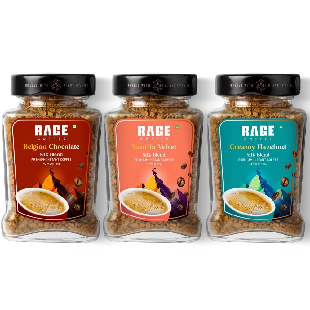 Rage Coffee Silk Blend - Belgian Chocolate & Creamy Hazelnut & Vanilla Velvet 50 Gms Each | Combo Pack of 3