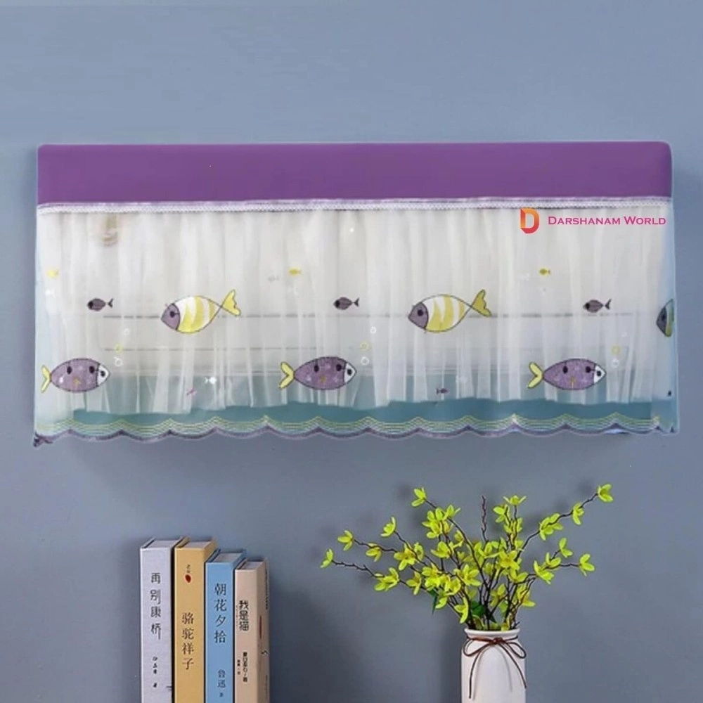DARSHANAM WORLD Premium Work Indoor AC Dust Protection Cover Designer Summer Ac Cover for 1.5 Ton (38 X 12 X 9 inch ) & 1 Ton (34 X 12 X 9 inch ) (PURPLE FISH 1.5)