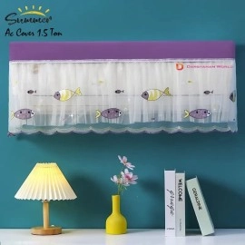 DARSHANAM WORLD Premium Work Indoor AC Dust Protection Cover Designer Summer Ac Cover for 1.5 Ton (38 X 12 X 9 inch ) & 1 Ton (34 X 12 X 9 inch ) (PURPLE FISH 1.5)