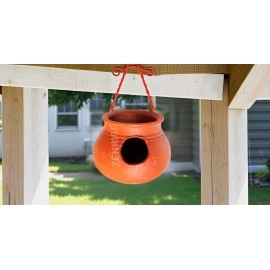 ZENRISE Clay Pot Mud House for Egg Laying and Breeding for Budgies Love Birds in Cage and Balcony (15cm, Red Brown) - Indoor, 1 Piece