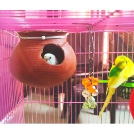 ZENRISE Clay Pot Mud House for Egg Laying and Breeding for Budgies Love Birds in Cage and Balcony (15cm, Red Brown) - Indoor, 1 Piece